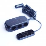 RHUNDO RS-20 3-way Car Cigarette Lighter Splitter/Adapter/Charger + 2 USB 3.4Amp, with Remote Touch Sensor Switch Panel